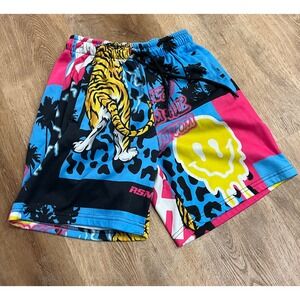 REASON Graphic Print Tiger‎ Palm Tree Shorts Mens Small Drawstring Waist